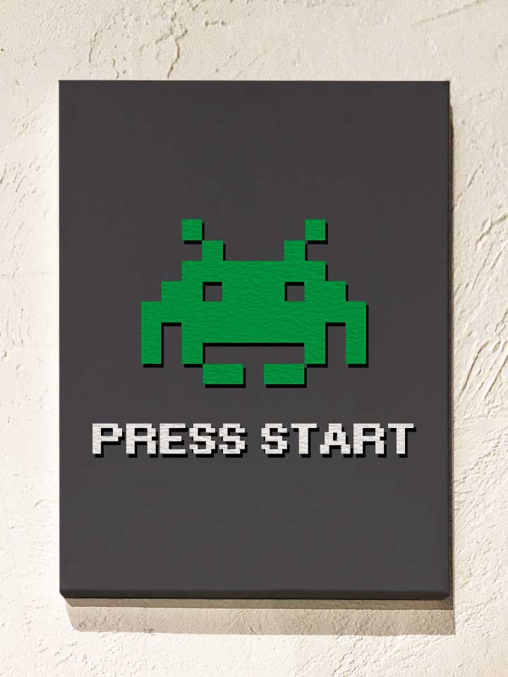 8-bit-alien-press-start-leinwand dunkelgrau 1
