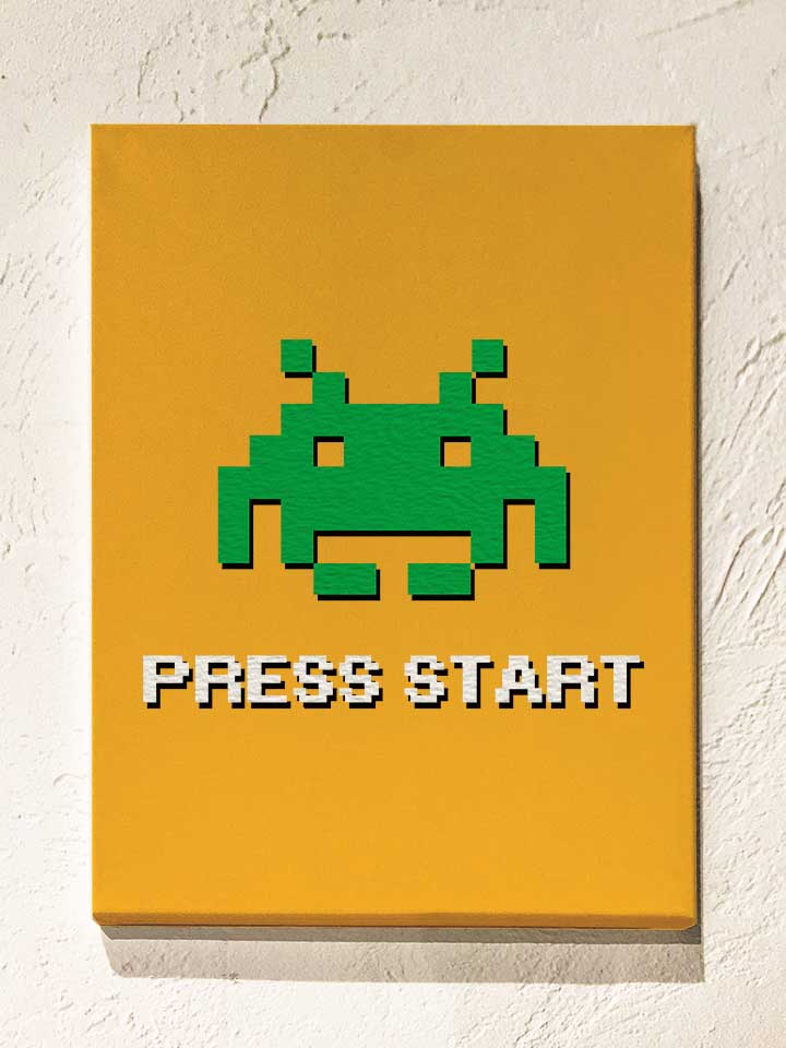 8-bit-alien-press-start-leinwand gelb 1