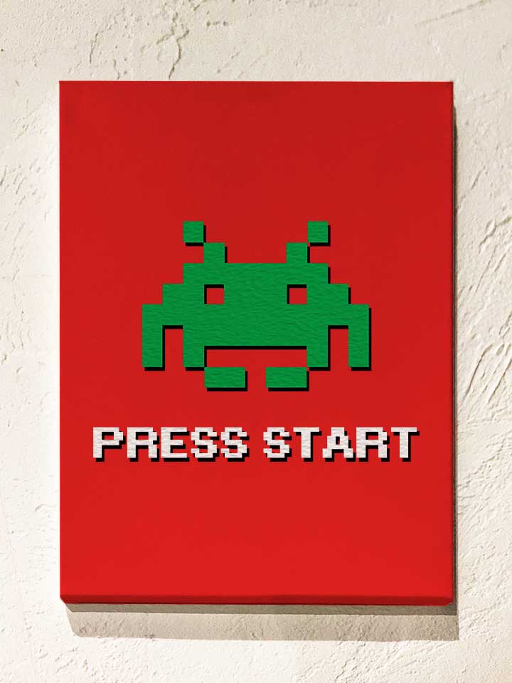 8-bit-alien-press-start-leinwand rot 1