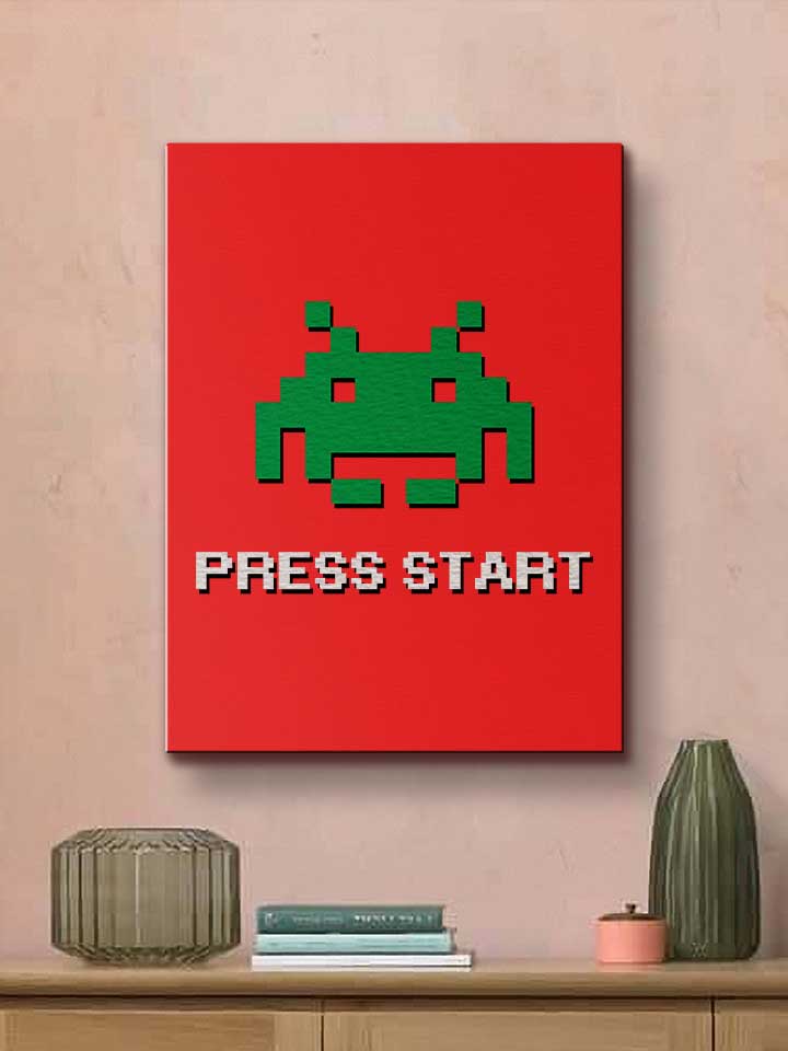 8-bit-alien-press-start-leinwand rot 2