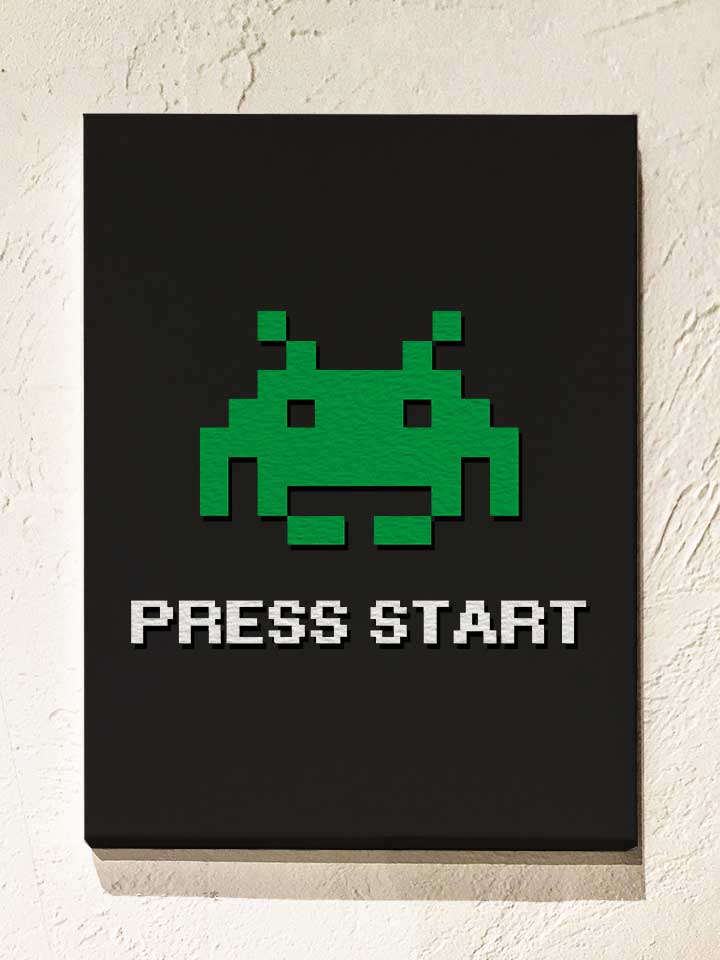 8-bit-alien-press-start-leinwand schwarz 1