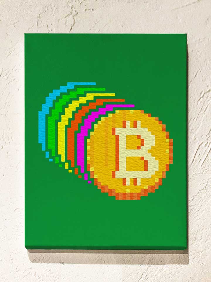 8 Bit Bitcoin Rainbow Leinwand gruen 30x40 cm