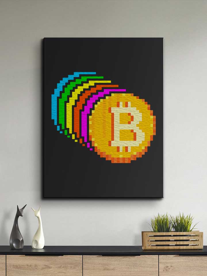8-bit-bitcoin-rainbow-leinwand schwarz 2