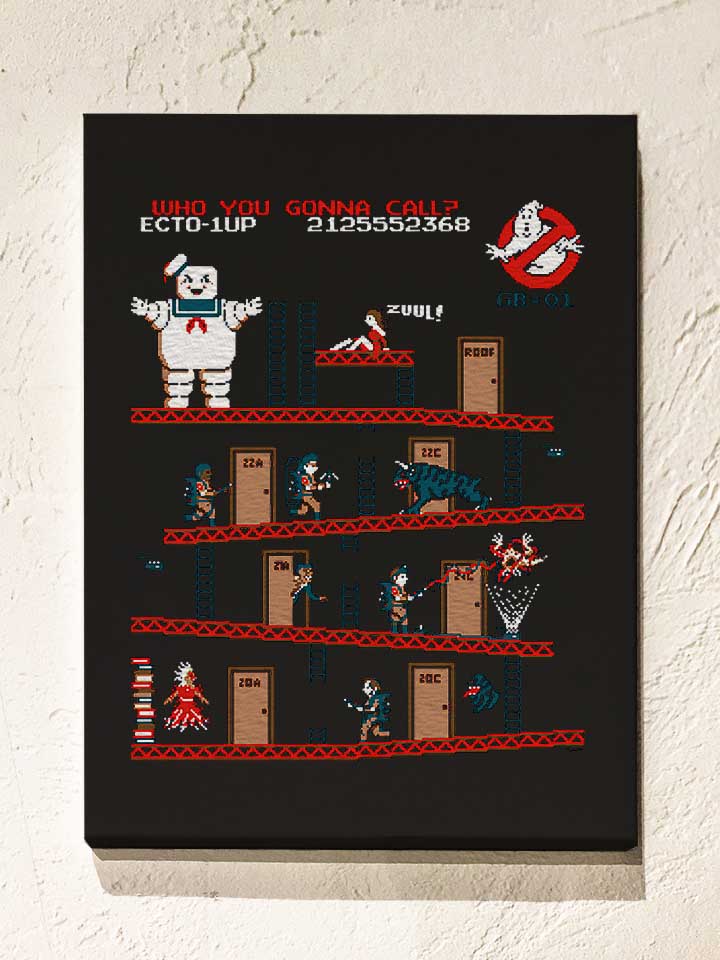 8 Bit Donkey Kong Ghostbusters Leinwand schwarz 30x40 cm