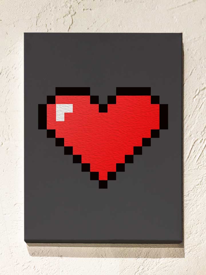 8-bit-heart-leinwand dunkelgrau 1