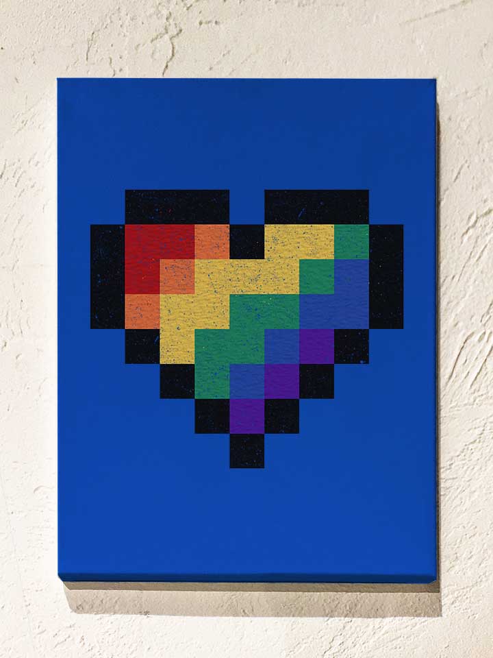 8 Bit Rainbow Heart Leinwand royal 30x40 cm