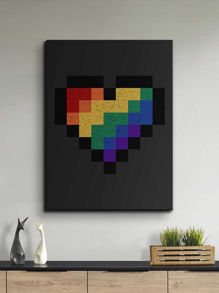 8-bit-rainbow-heart-leinwand schwarz 2