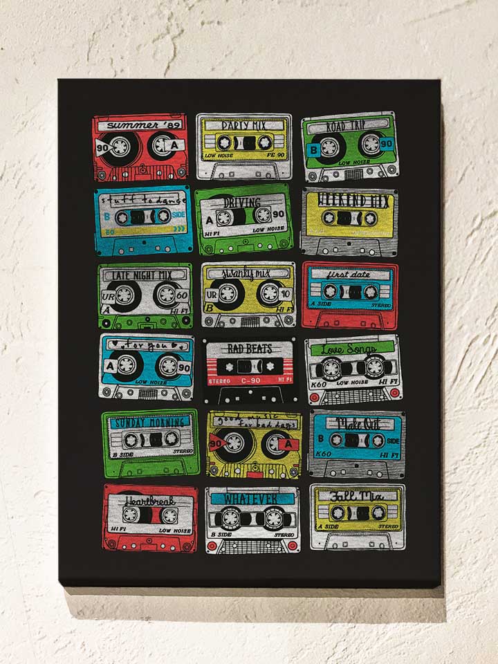 80s-playlist-cassettes-leinwand schwarz 1