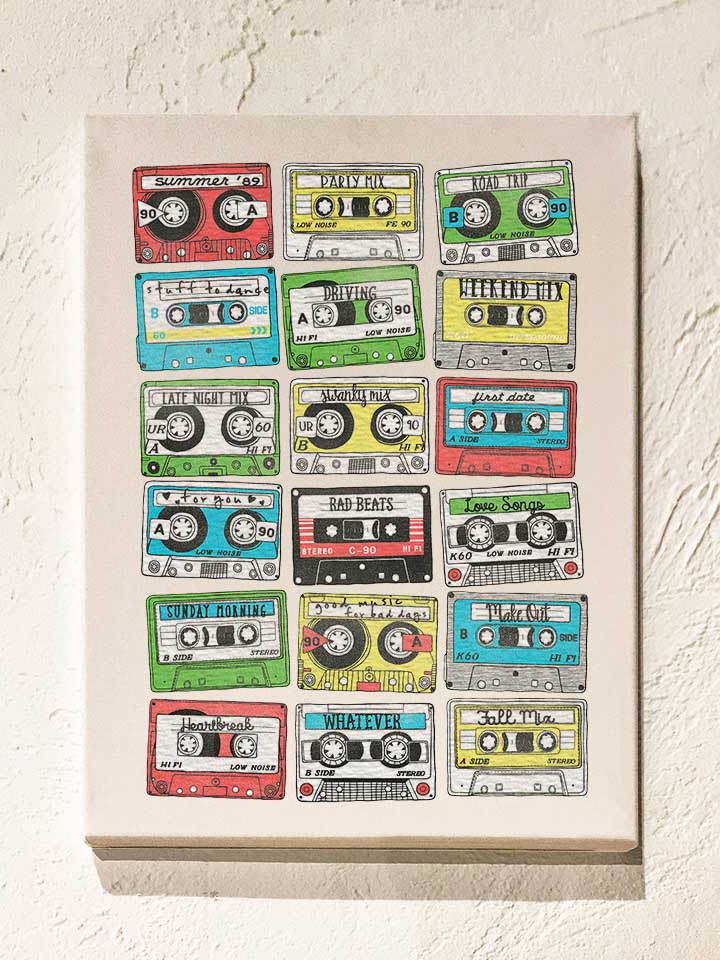 80s-playlist-cassettes-leinwand weiss 1