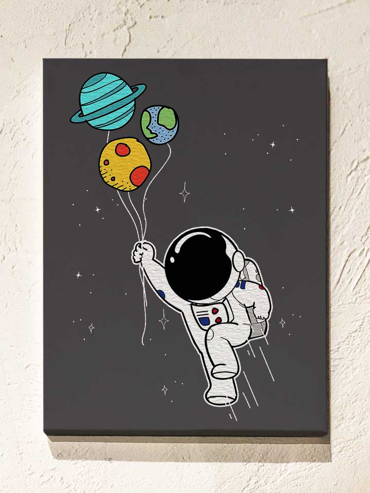 Astronaut Planet Ballons Leinwand dunkelgrau 30x40 cm