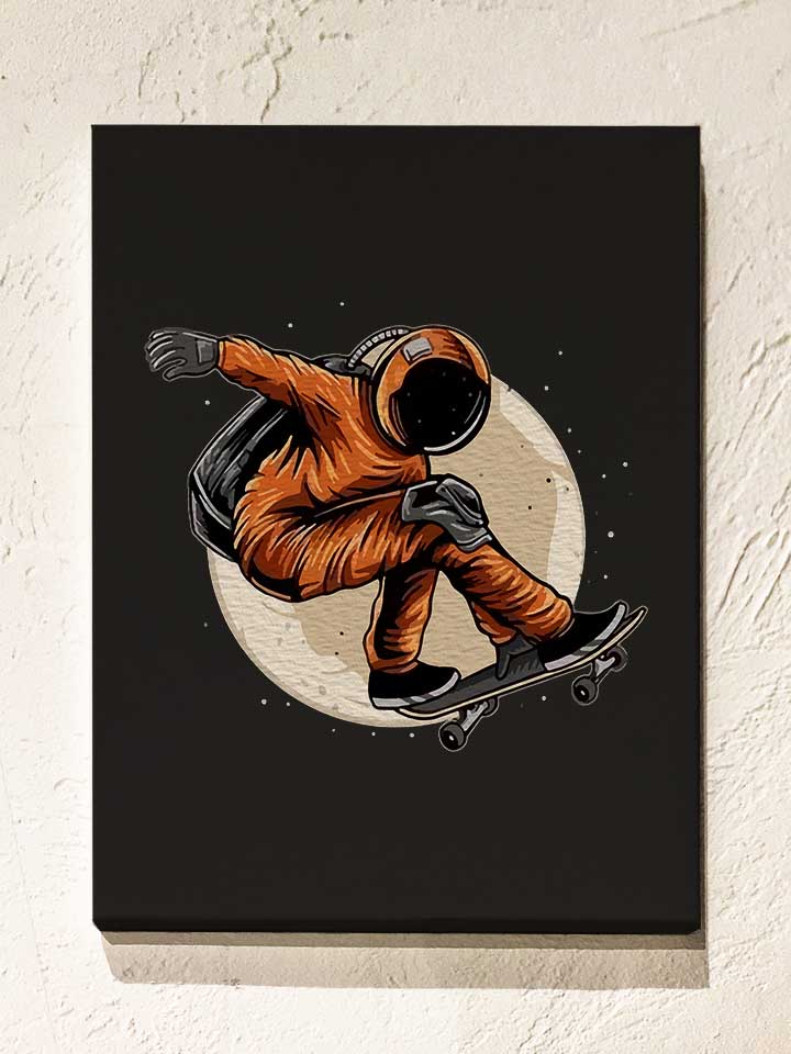 Astronaut Skater Moon Leinwand schwarz 30x40 cm
