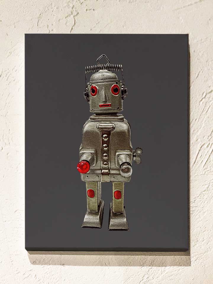 Atomic Tin Robot Leinwand dunkelgrau 30x40 cm