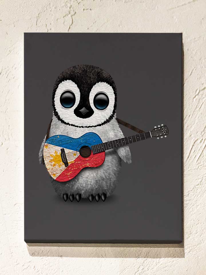 baby-penguin-playing-guitar-leinwand dunkelgrau 1