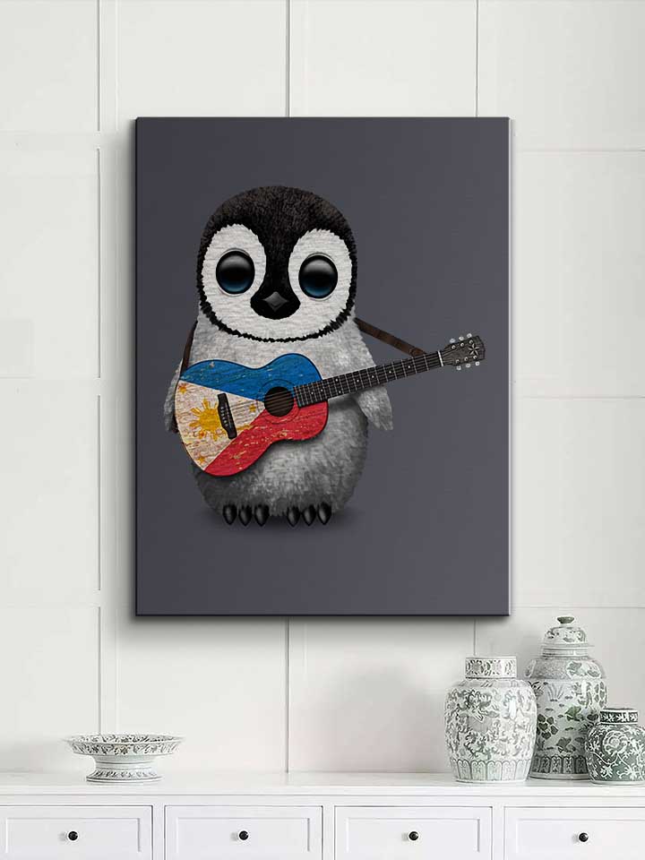 baby-penguin-playing-guitar-leinwand dunkelgrau 2