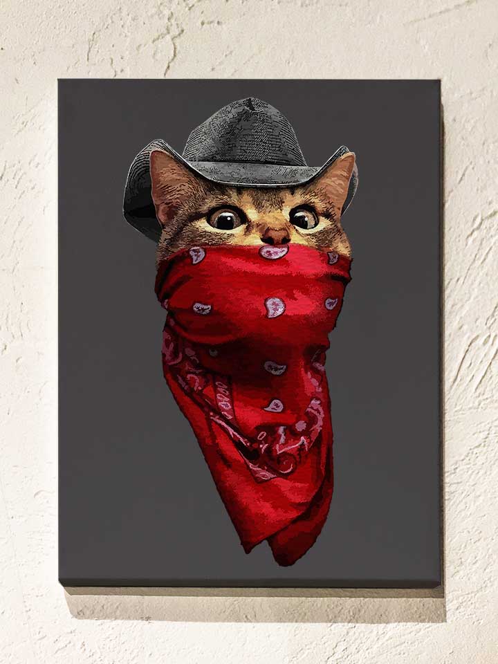 Bandana Bandit Cat Leinwand dunkelgrau 30x40 cm