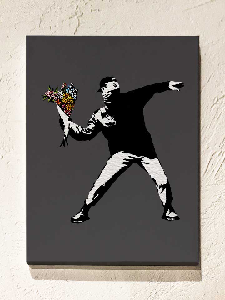 Banksy Flower Hooligan Leinwand dunkelgrau 30x40 cm