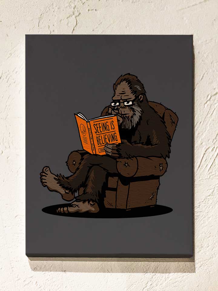 bigfoot-reading-book-leinwand dunkelgrau 1