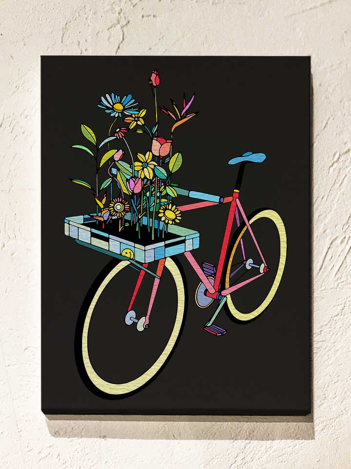 bike-and-flowers-leinwand schwarz 1