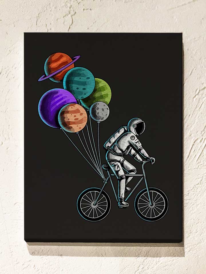 bike-astronaut-planet-baloons-leinwand schwarz 1