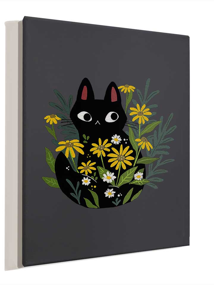 black-cat-with-flowers-leinwand dunkelgrau 4
