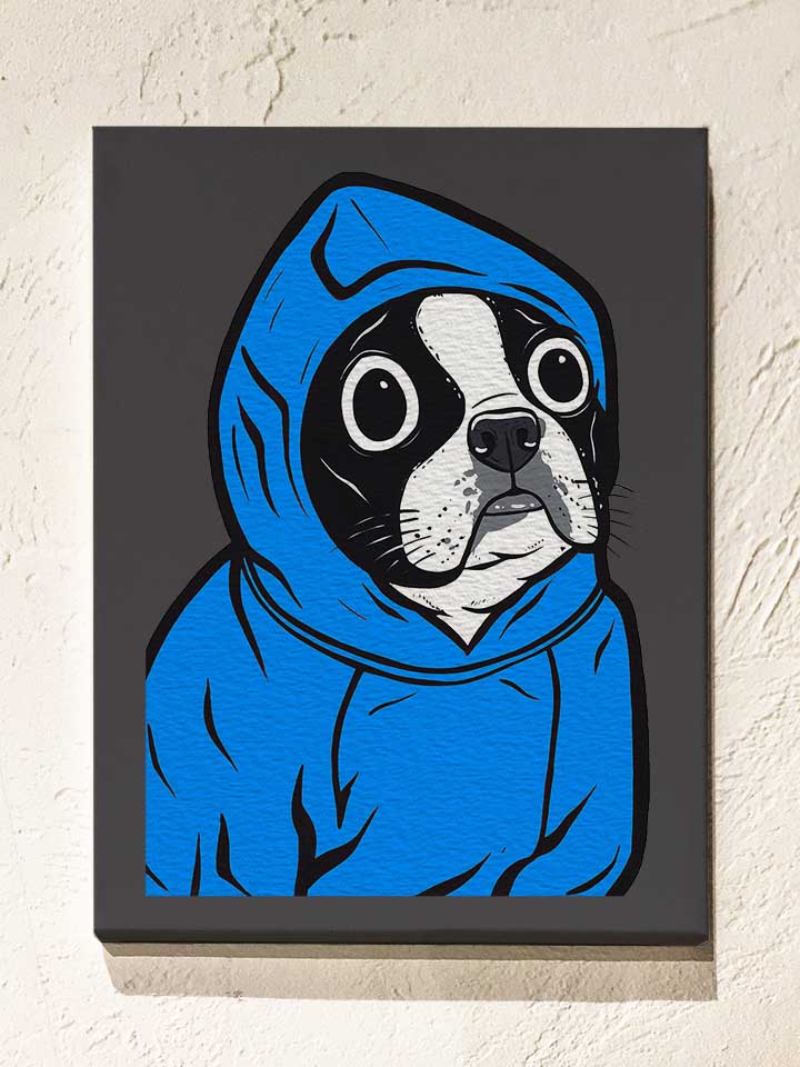 blue-hoodie-boston-terrier-leinwand dunkelgrau 1