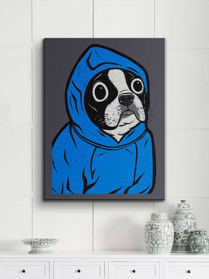blue-hoodie-boston-terrier-leinwand dunkelgrau 2