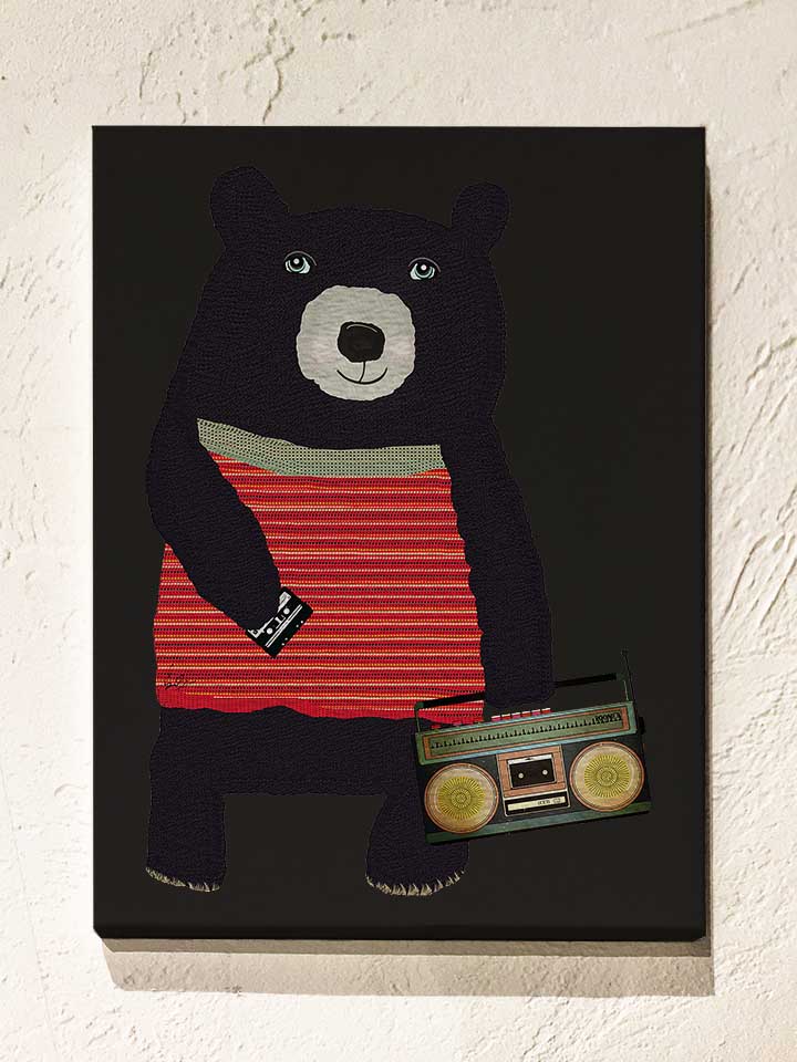 Boombox Bear Leinwand schwarz 30x40 cm