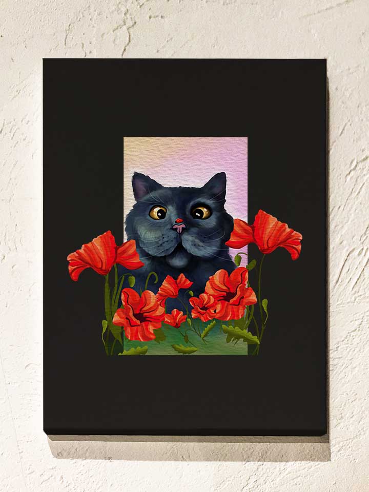 cat-and-flowers-leinwand schwarz 1