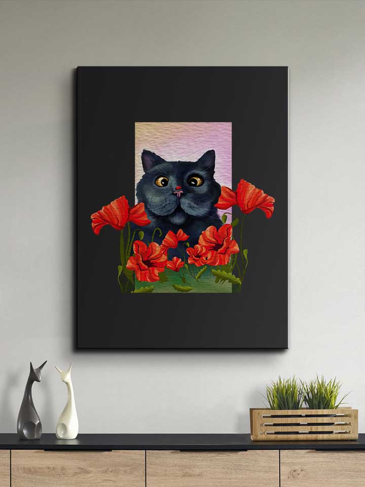 cat-and-flowers-leinwand schwarz 2