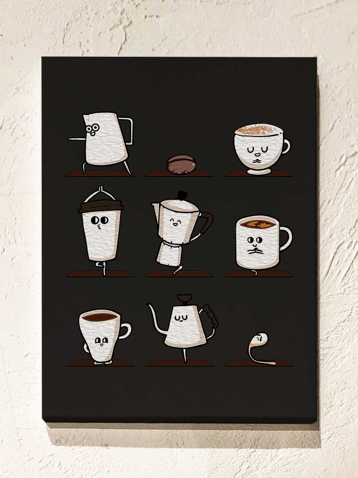 Coffee Yoga Leinwand schwarz 30x40 cm