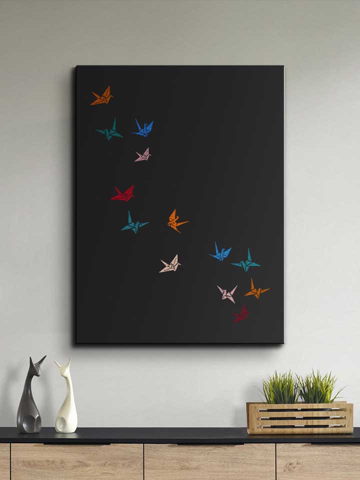 flying-paper-cranes-birds-leinwand schwarz 2