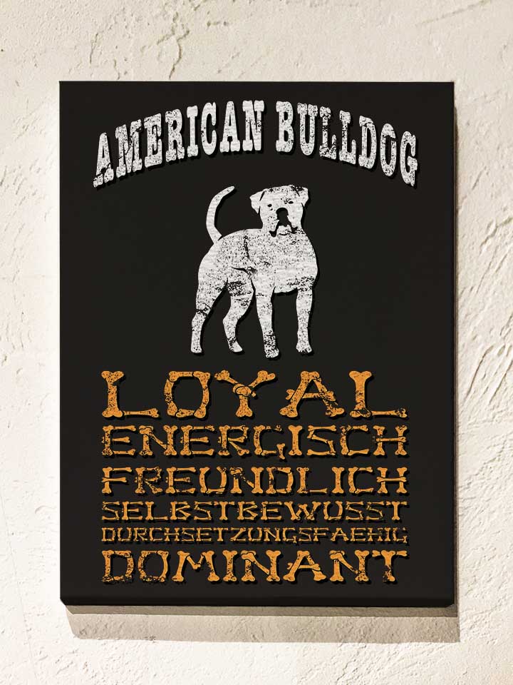 Hund American Bulldog Leinwand schwarz 30x40 cm