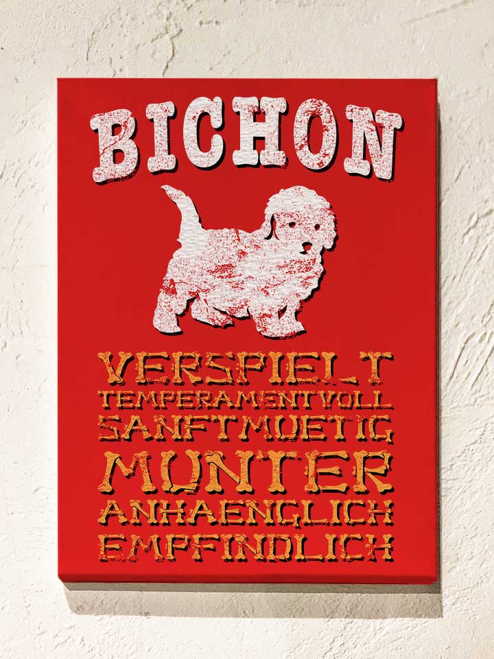 Hund Bichon Leinwand rot 30x40 cm