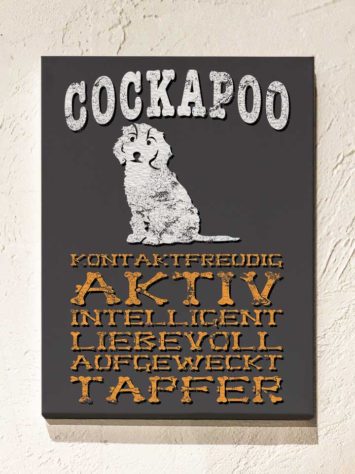 Hund Cockapoo Leinwand dunkelgrau 30x40 cm