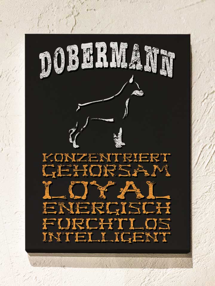 Hund Dobermann Leinwand schwarz 30x40 cm