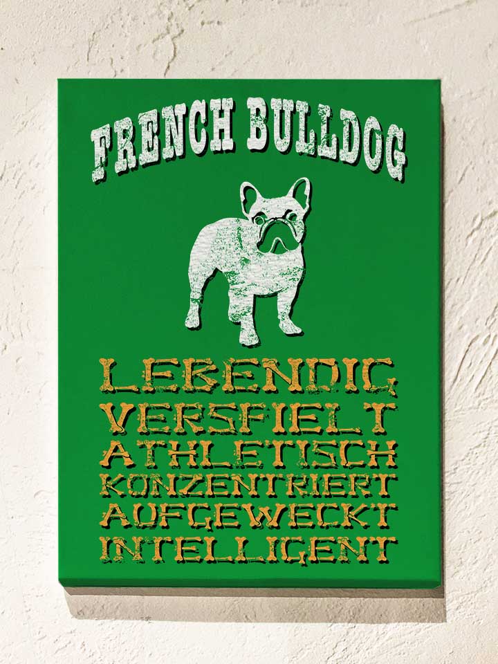 hund-french-bulldog-leinwand gruen 1