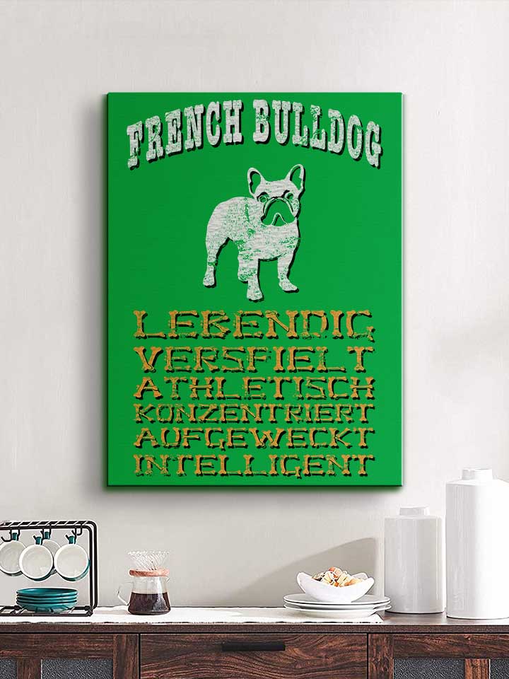 hund-french-bulldog-leinwand gruen 2