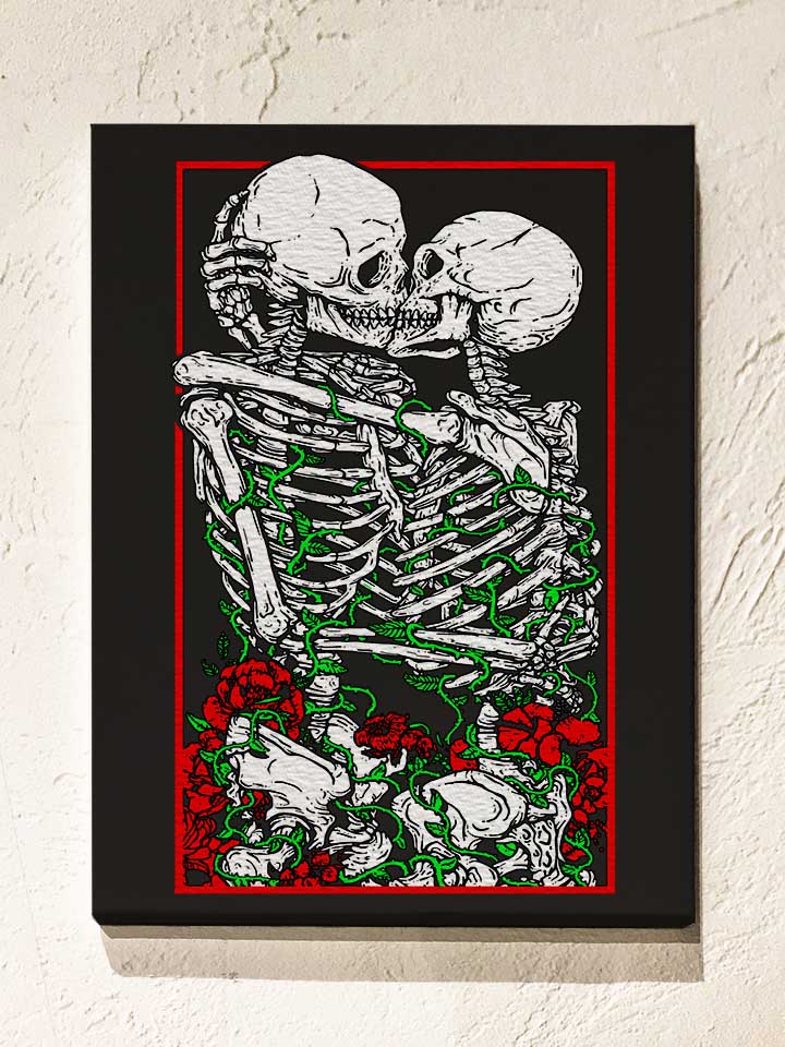 kissing-skelettons-leinwand schwarz 1