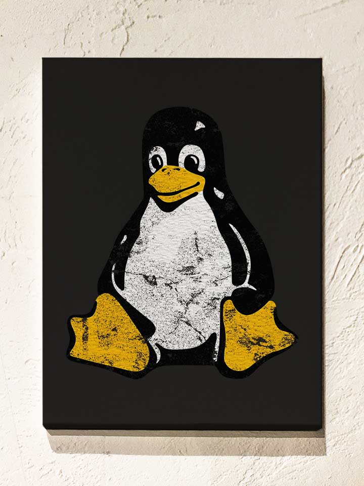linux-pinguin-vintage-leinwand schwarz 1