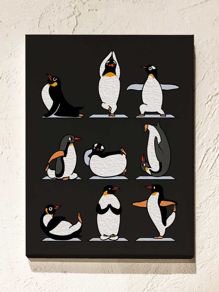 Penguin Yoga Leinwand schwarz 30x40 cm