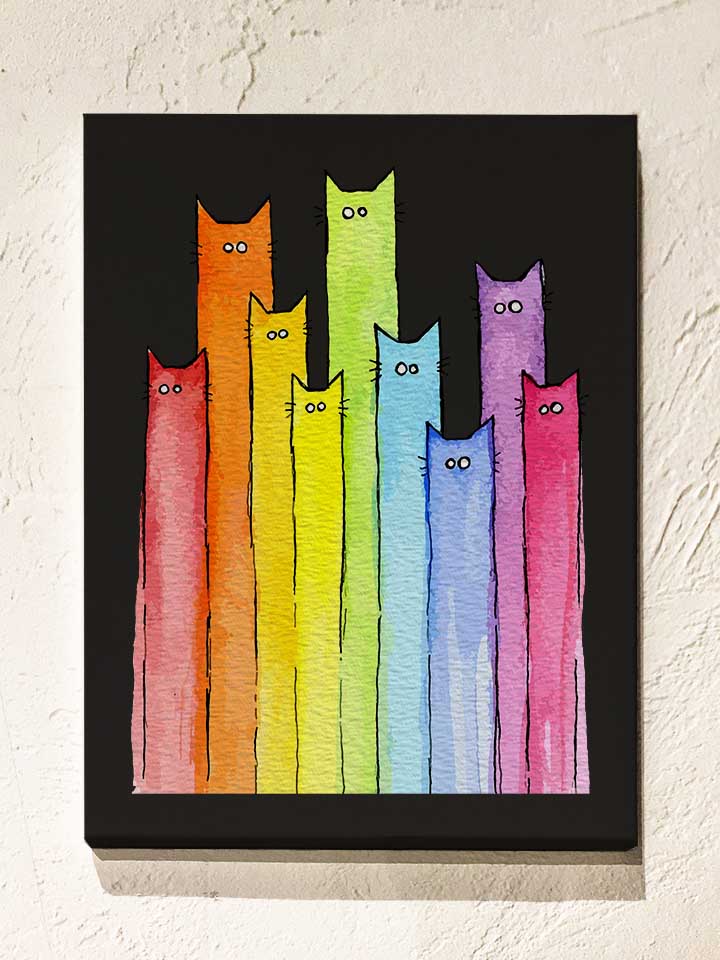 Rainbow Cats Leinwand schwarz 30x40 cm