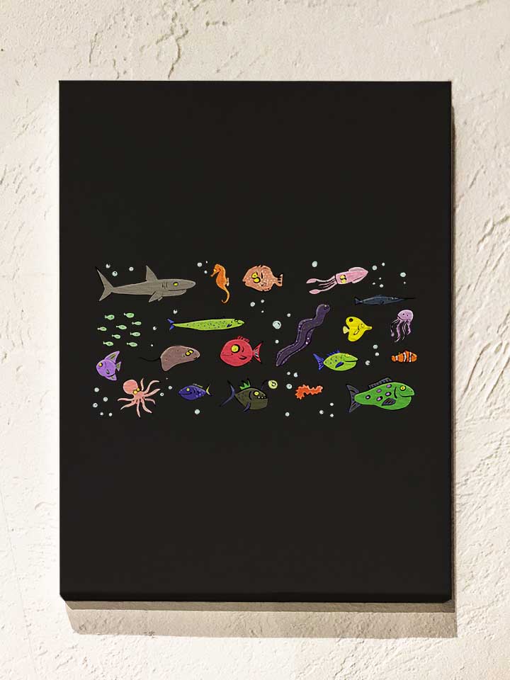 Sea Creatures Cartoon Leinwand schwarz 30x40 cm