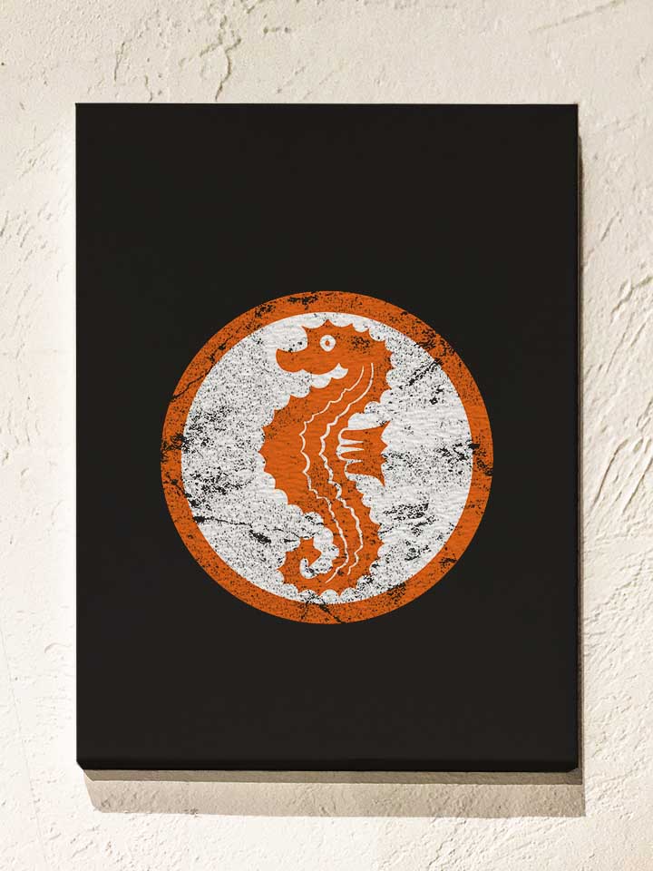 Seepferdchen Logo Vintage Leinwand schwarz 30x40 cm