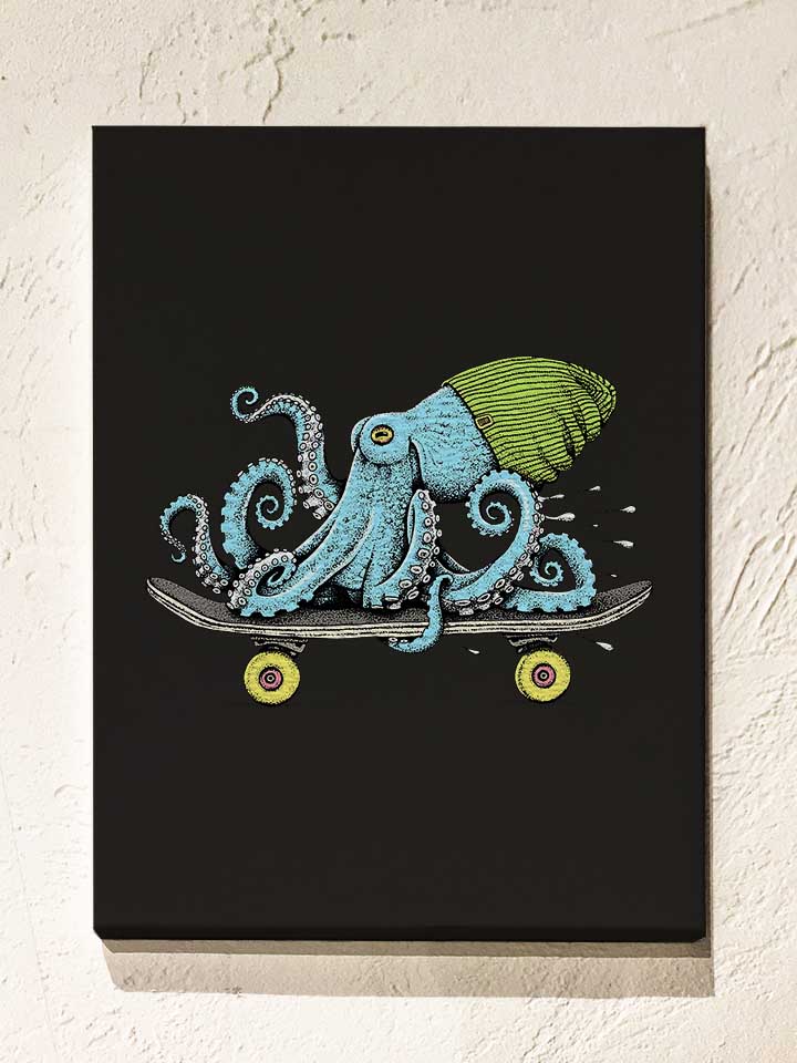 Skateboard Octopus Leinwand schwarz 30x40 cm