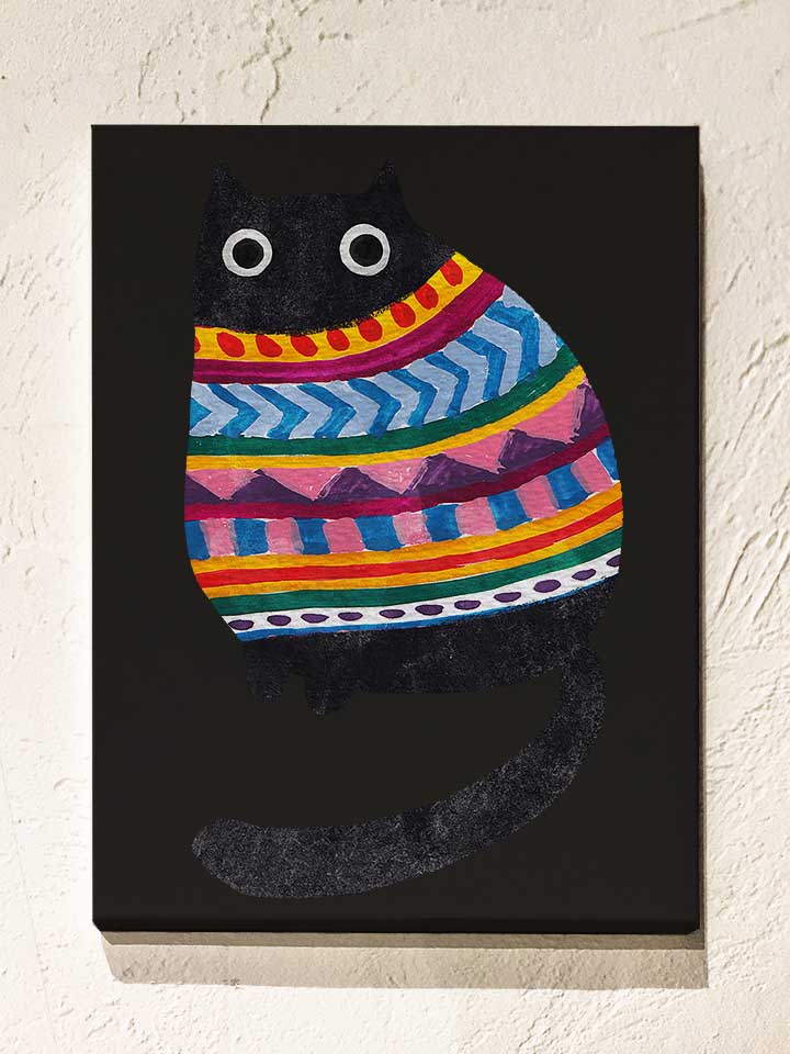 Winter Wooly Cat Leinwand schwarz 30x40 cm