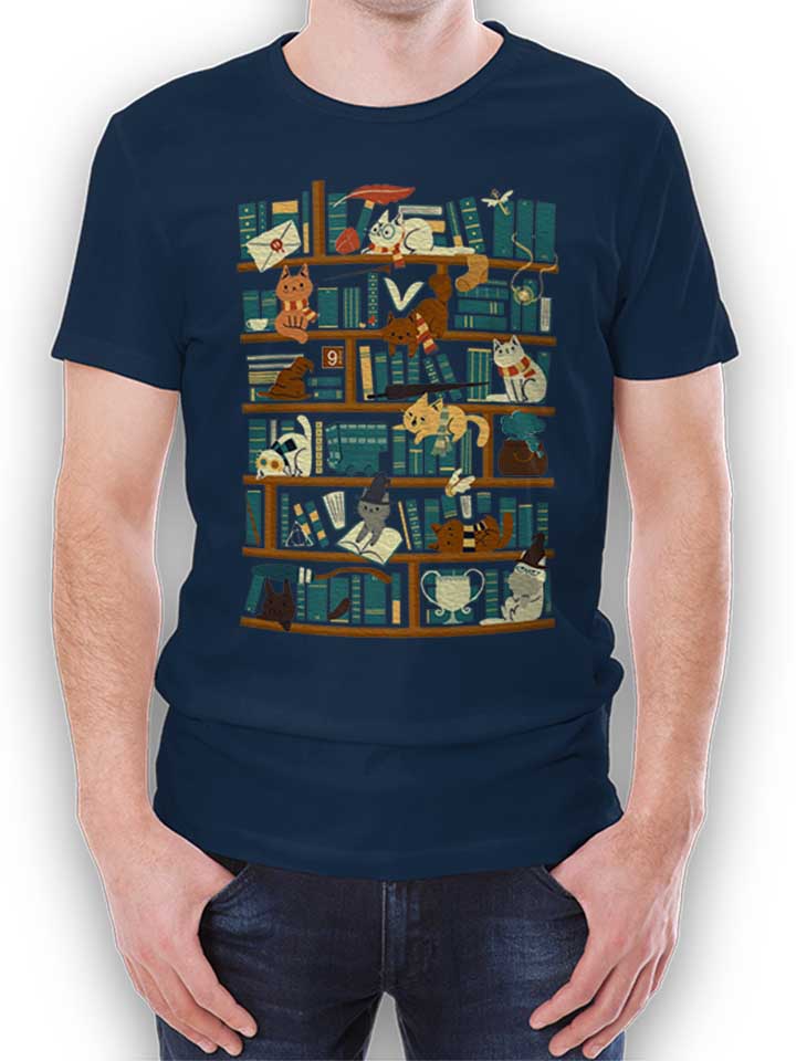 Library Cat T-Shirt navy L