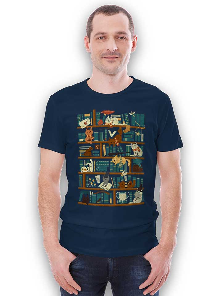 library-cat-t-shirt dunkelblau 2