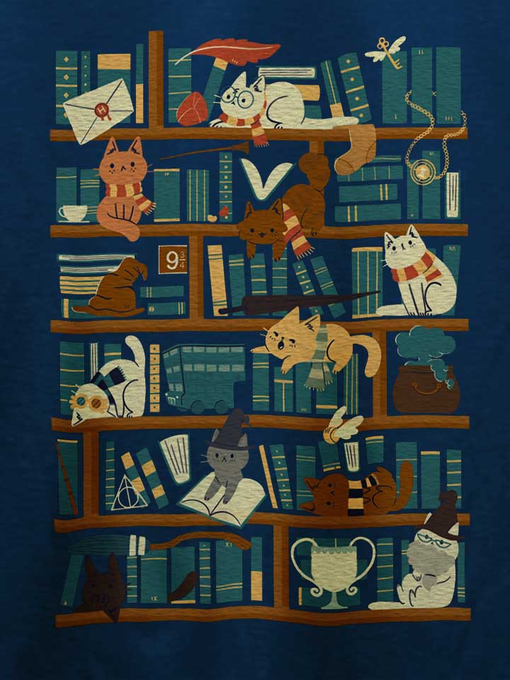 library-cat-t-shirt dunkelblau 4