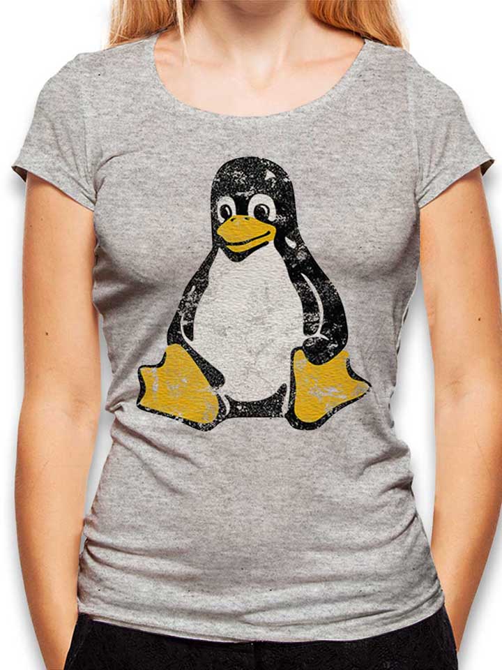 Linux Pinguin Vintage Damen T-Shirt grau-meliert L