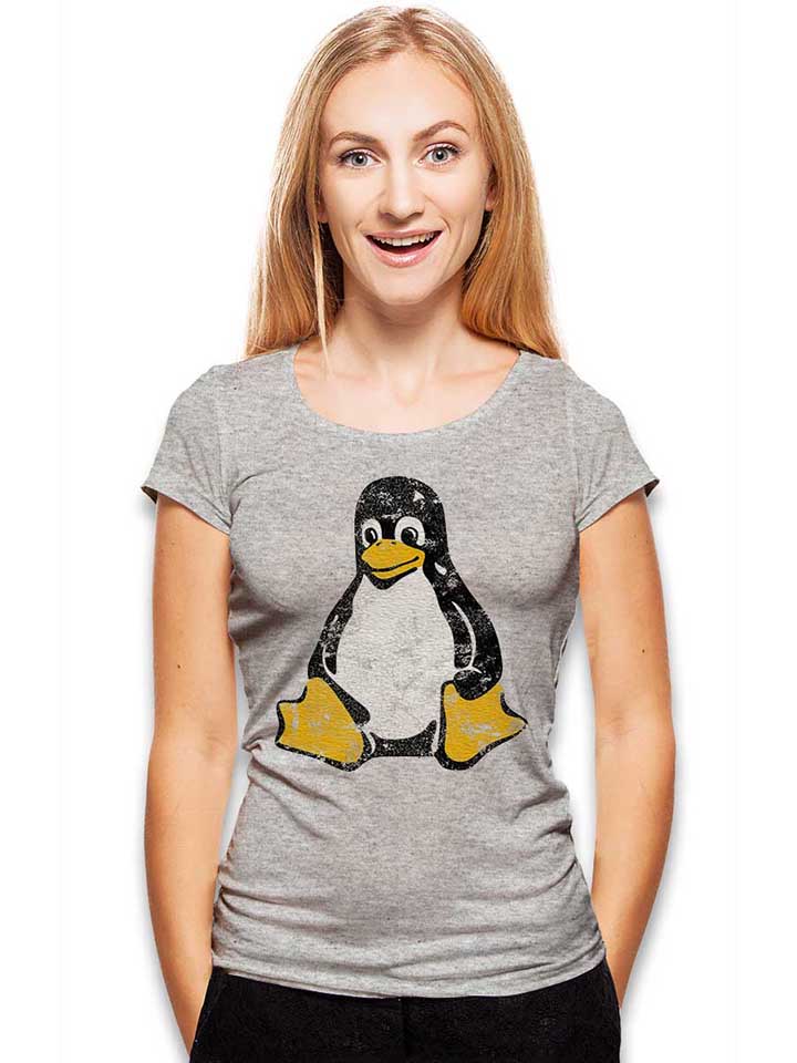 linux-pinguin-vintage-damen-t-shirt grau-meliert 2